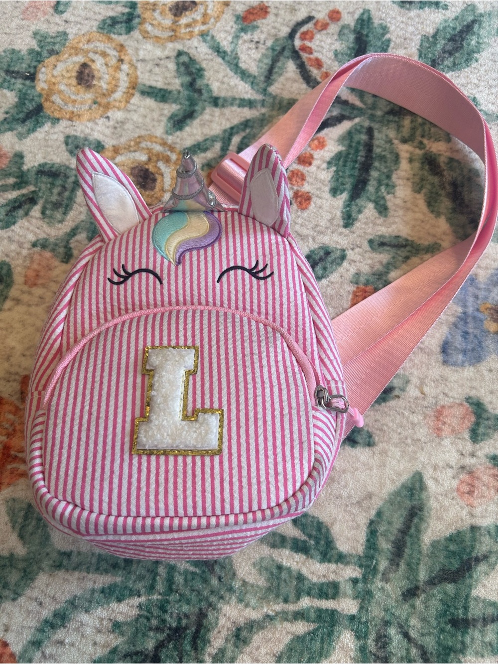 Pink Unicorn Kids Crossbody Bag with Letter L